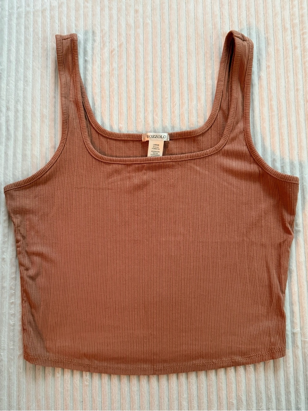 Like New Bozzolo Taupe Ribbed Square-Neck Tank Crop Top Large
